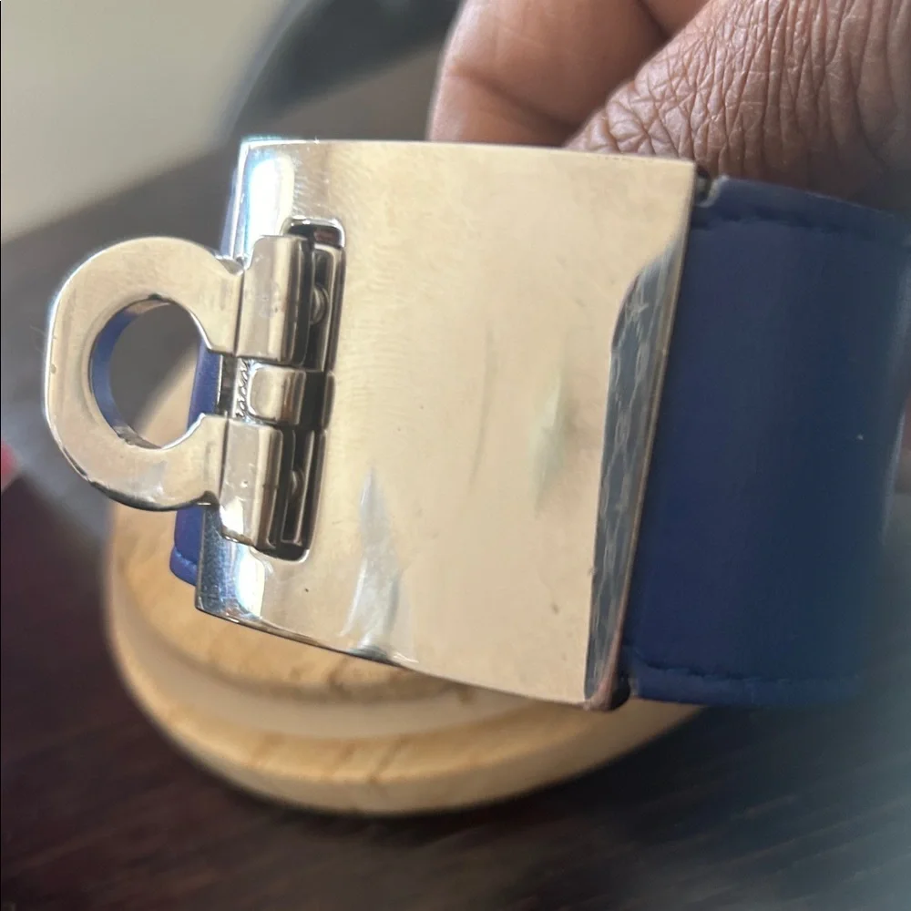 Women’s Ferragamo Blue Leather Bracelet with Silver Clasp
